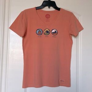 Women’s size XS Life is Good Tshirt in a peach color. 100% cotton comfort